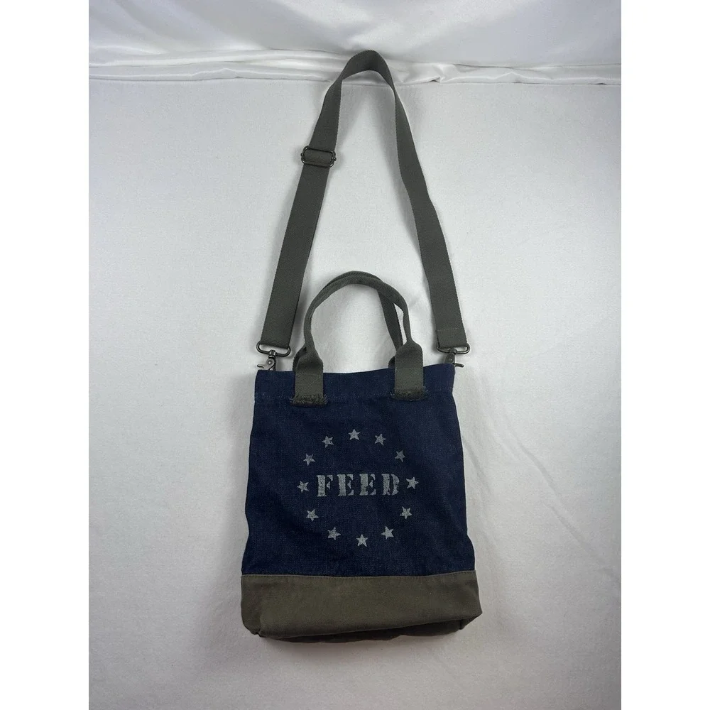 Feed + Target 20 Project Olive & Blue Denim Canvas Top Handle Crossbody Tote Bag